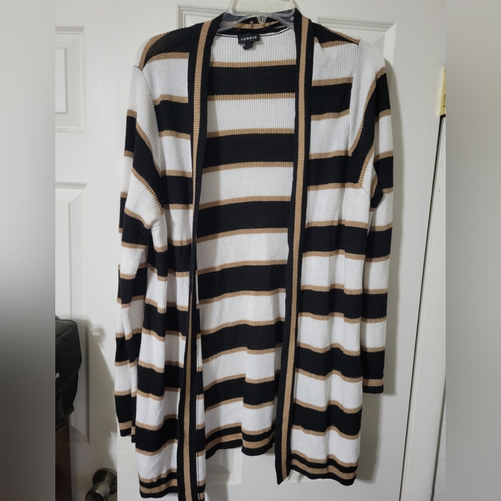 Torrid Sweater Multi Shimmer Stripe Rib Open Front Cardigan Women's 2X (18-20)